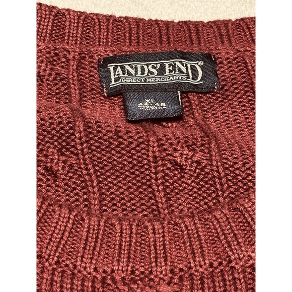 Vintage Lands End Sweater Mens XL 100% Cotton Maroon Pullover Crewneck - Picture 4 of 8